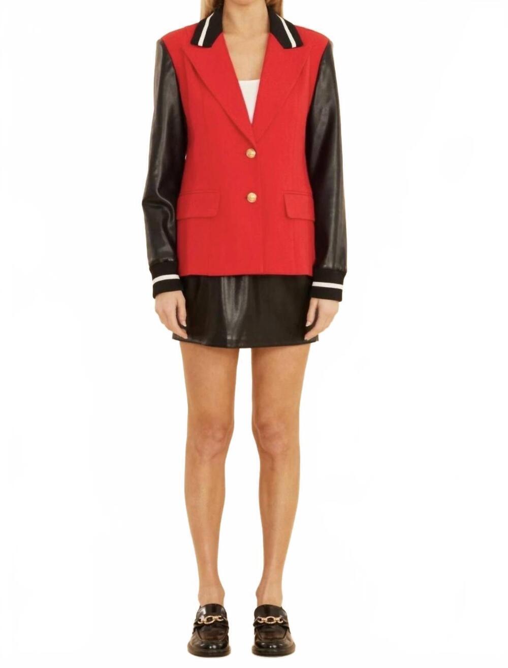 NEW DOLCE CABO racer stripe vegan leather sleeve blazer in red